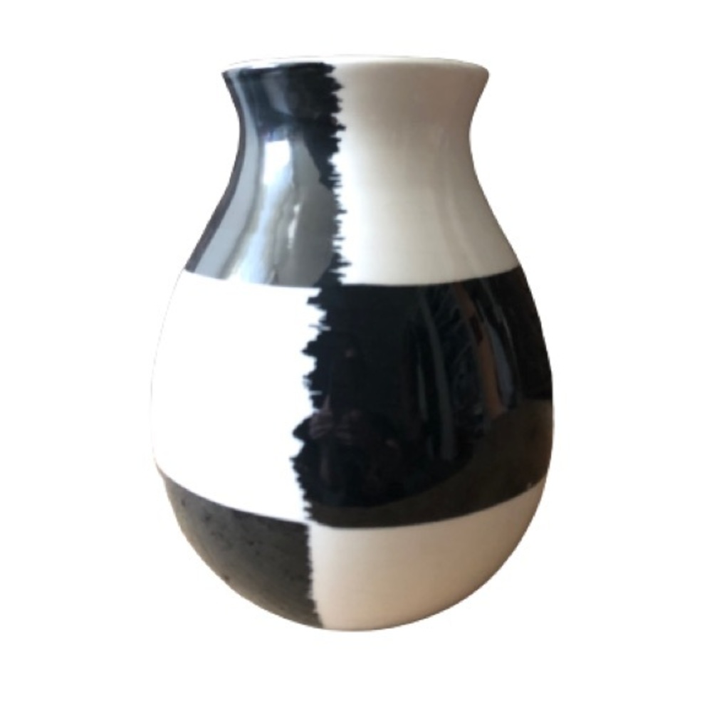 BITOSSI Crate & Barrel Black White Check Checkered Italian Ceramic Vase Italy